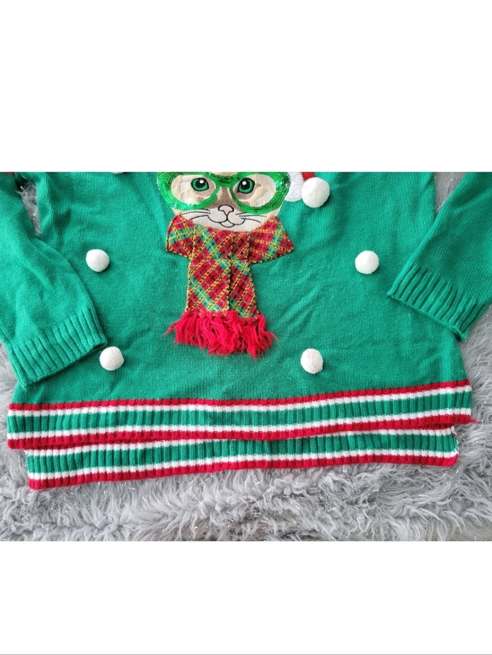 United States Sweaters Sophisticated Kitty Cat Ugly Christmas Meowy Sequins XL - Picture 7 of 10